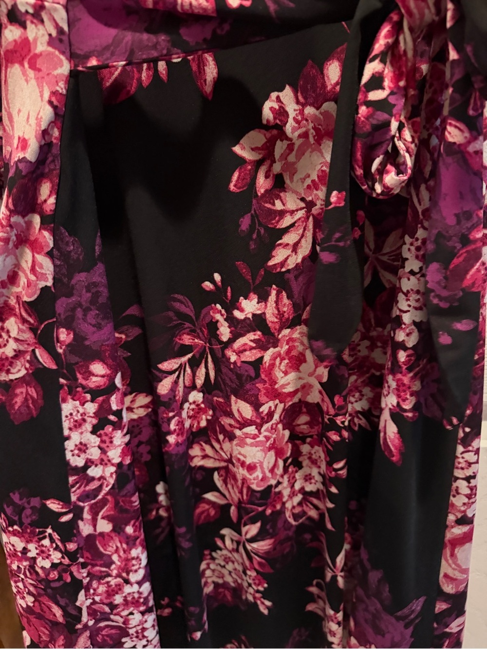 Floral Wrap Dress in Black and Pink - Elegant Women's Dress - Picture 2 of 8